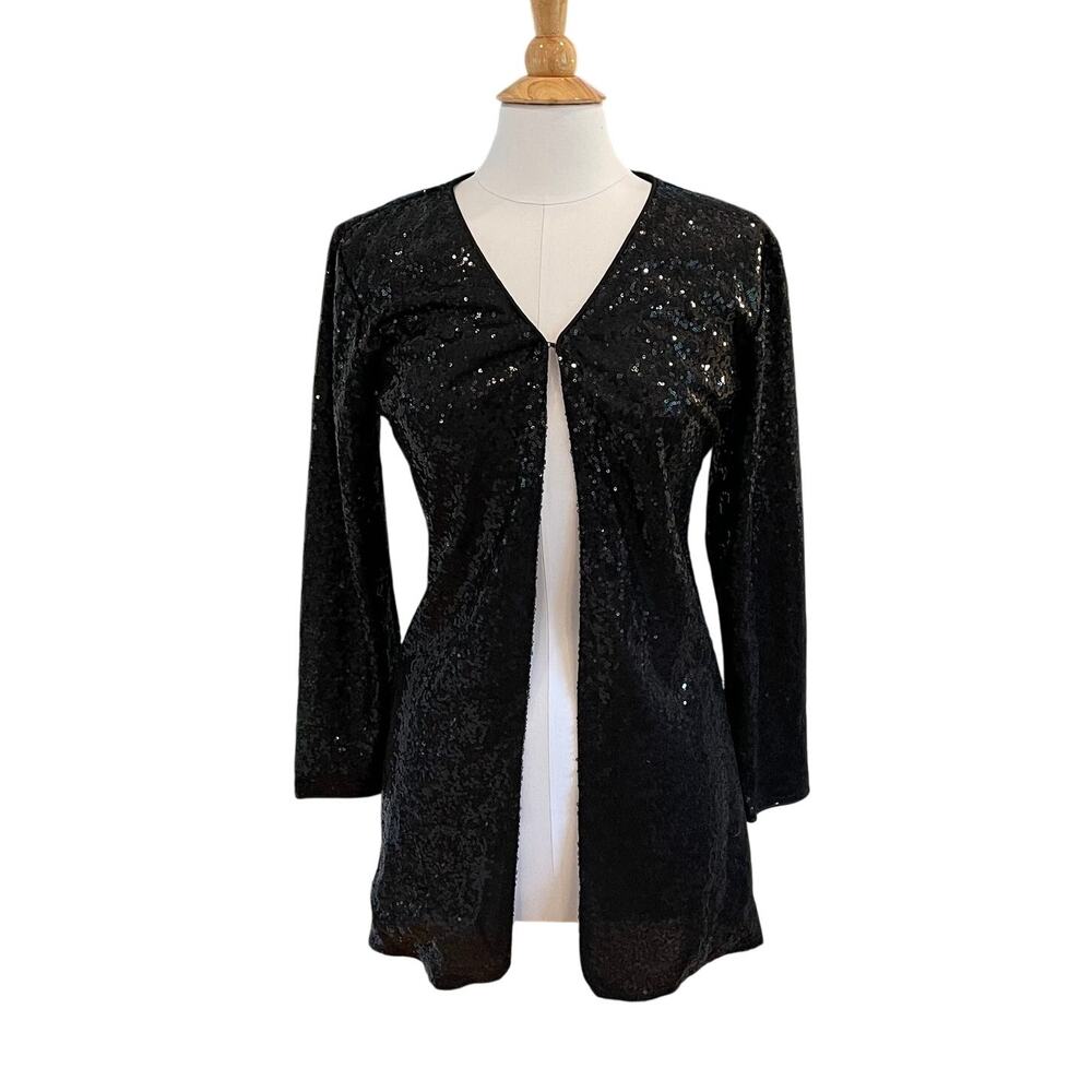 anna-kaci Black Long Open Cardigan, Sequined, Glam Special Event, Size S
